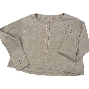 Free People intimately Waffle Henley Women Crop Top Medium Gray Lounge Sleepwear